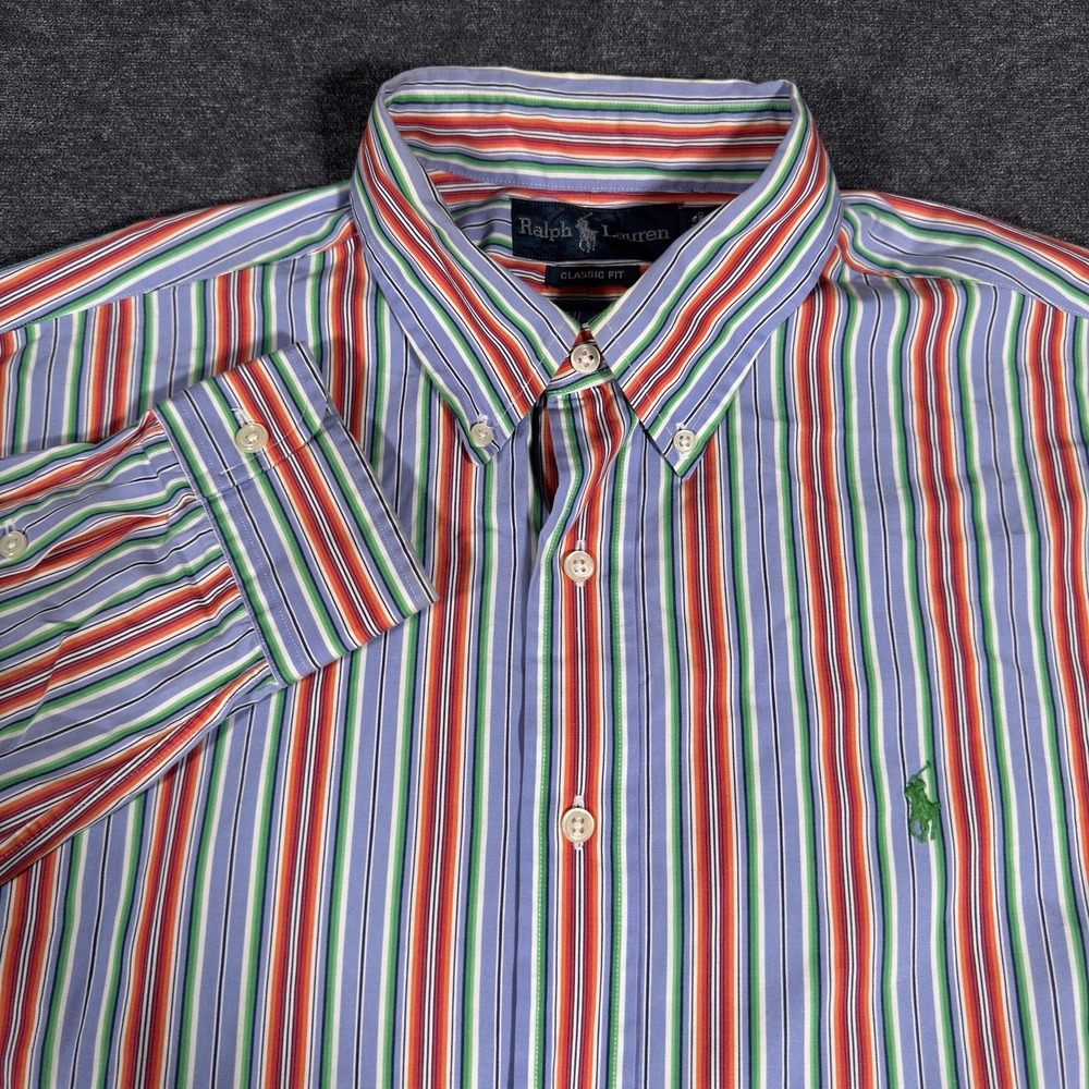 Ralph Lauren Button Down Shirt Mens L Blue Multi Stripe Classic Fit Long Sleeve